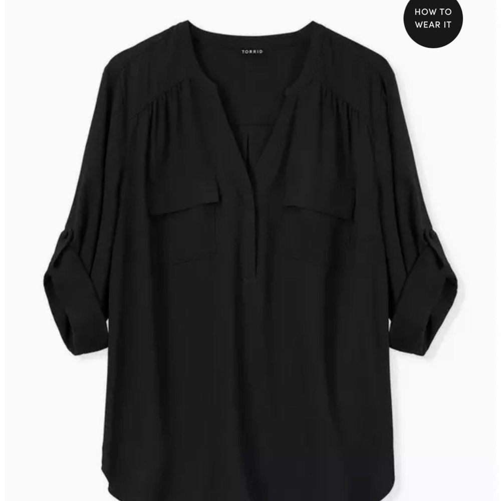 Torrid Black 3/4 Sleeve Mandarin Collar Blouse